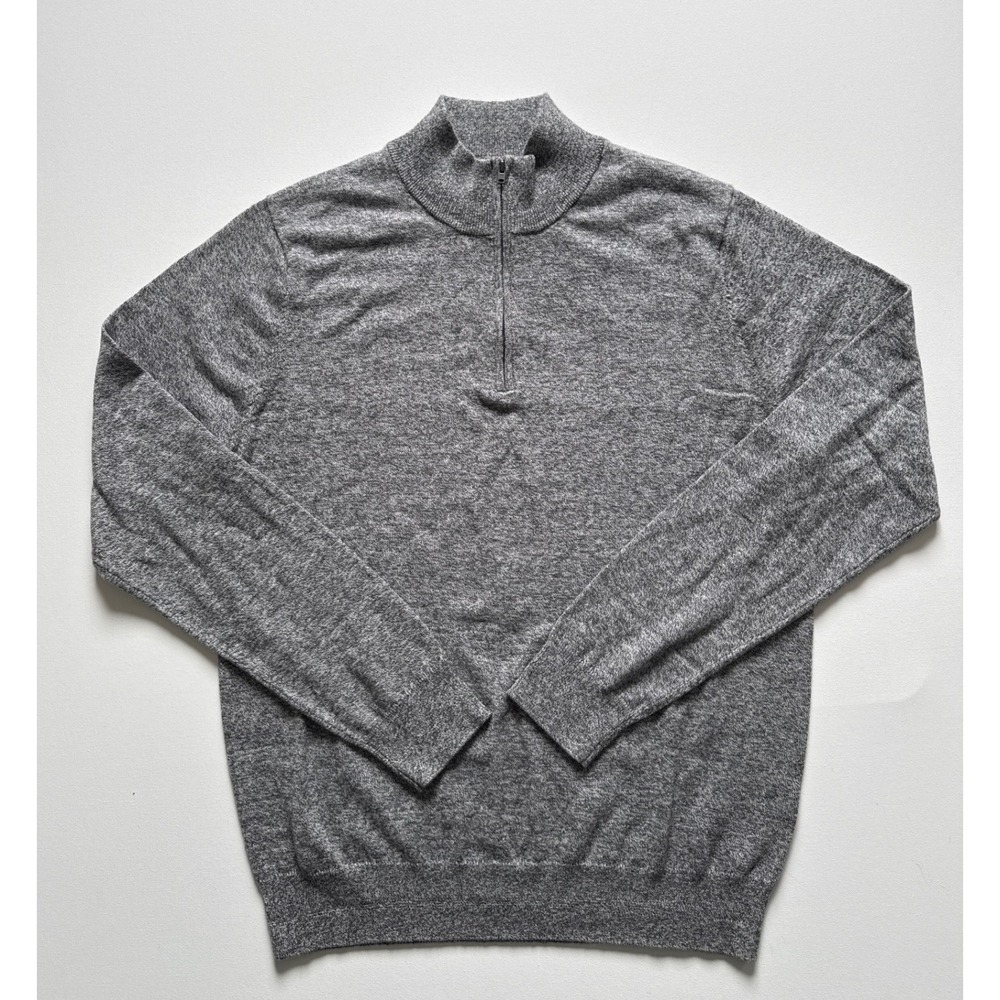 14th & Union Mens Grey Marl Cotton Cashmere Quarter Zip Sweater XX7502 Size M